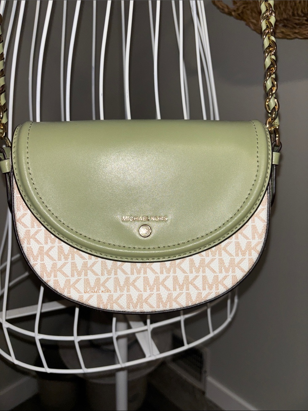 Michael Kors Light Olive Green Logo Crossbody Bag